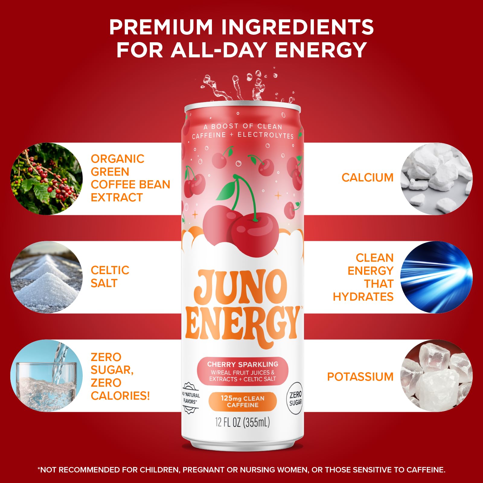 JUNO ENERGY lata abierta con espuma ligera que sugiere frescura inmediata