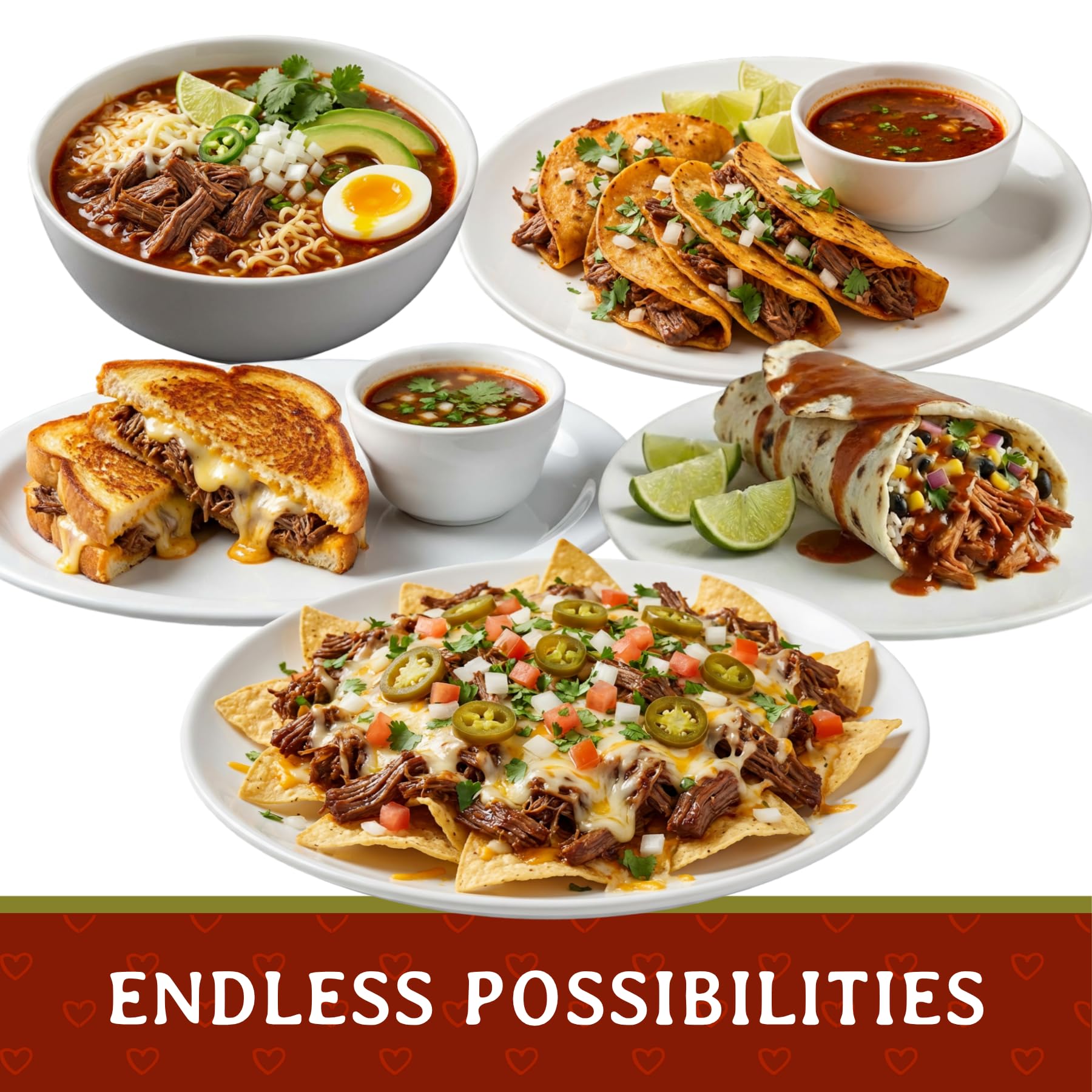 Just Add Luv tacos con carne deshebrada y consomé, realza sabor tradicional para compartir