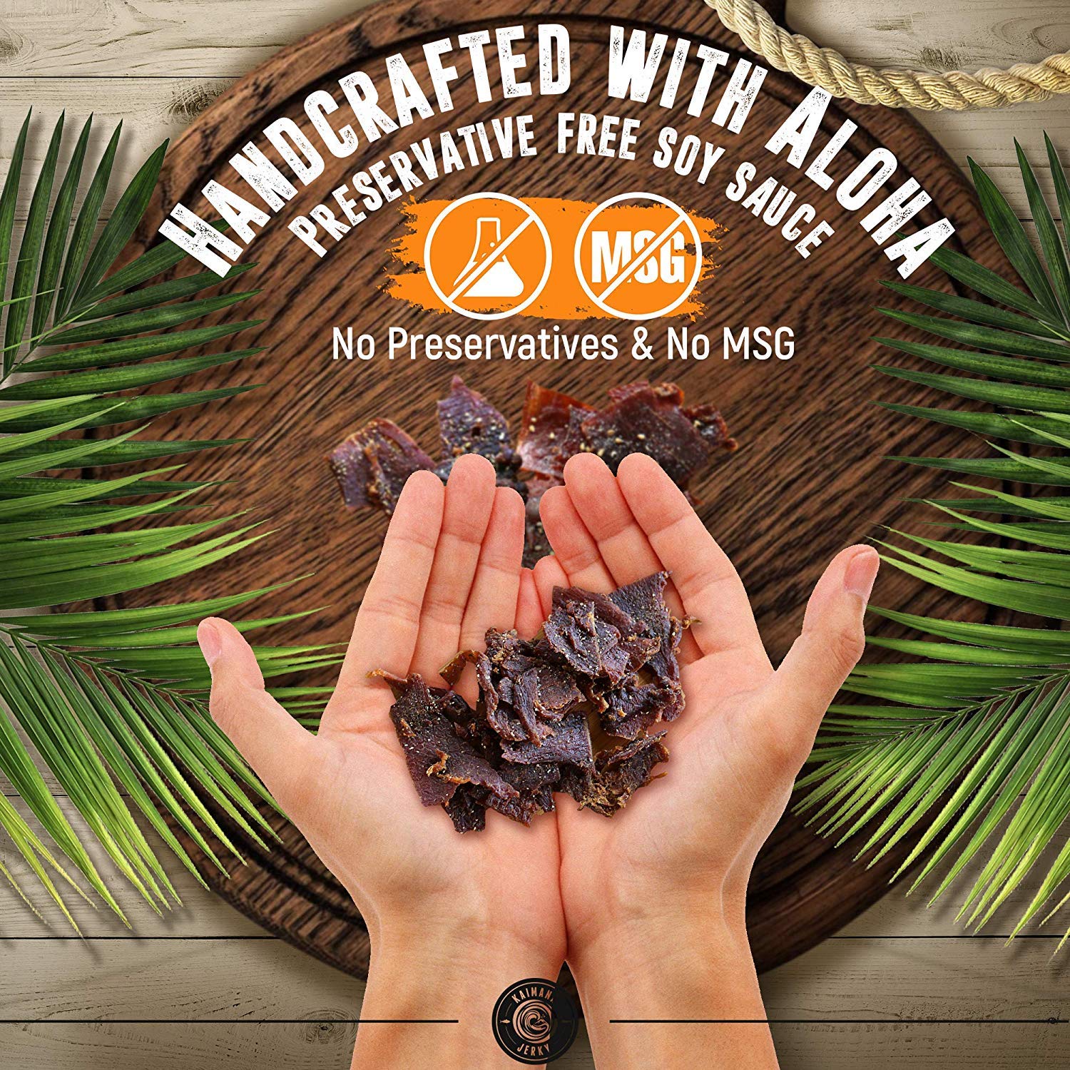 Kaimana Jerky varios sobres sobre mesa destacando variedad de sabores