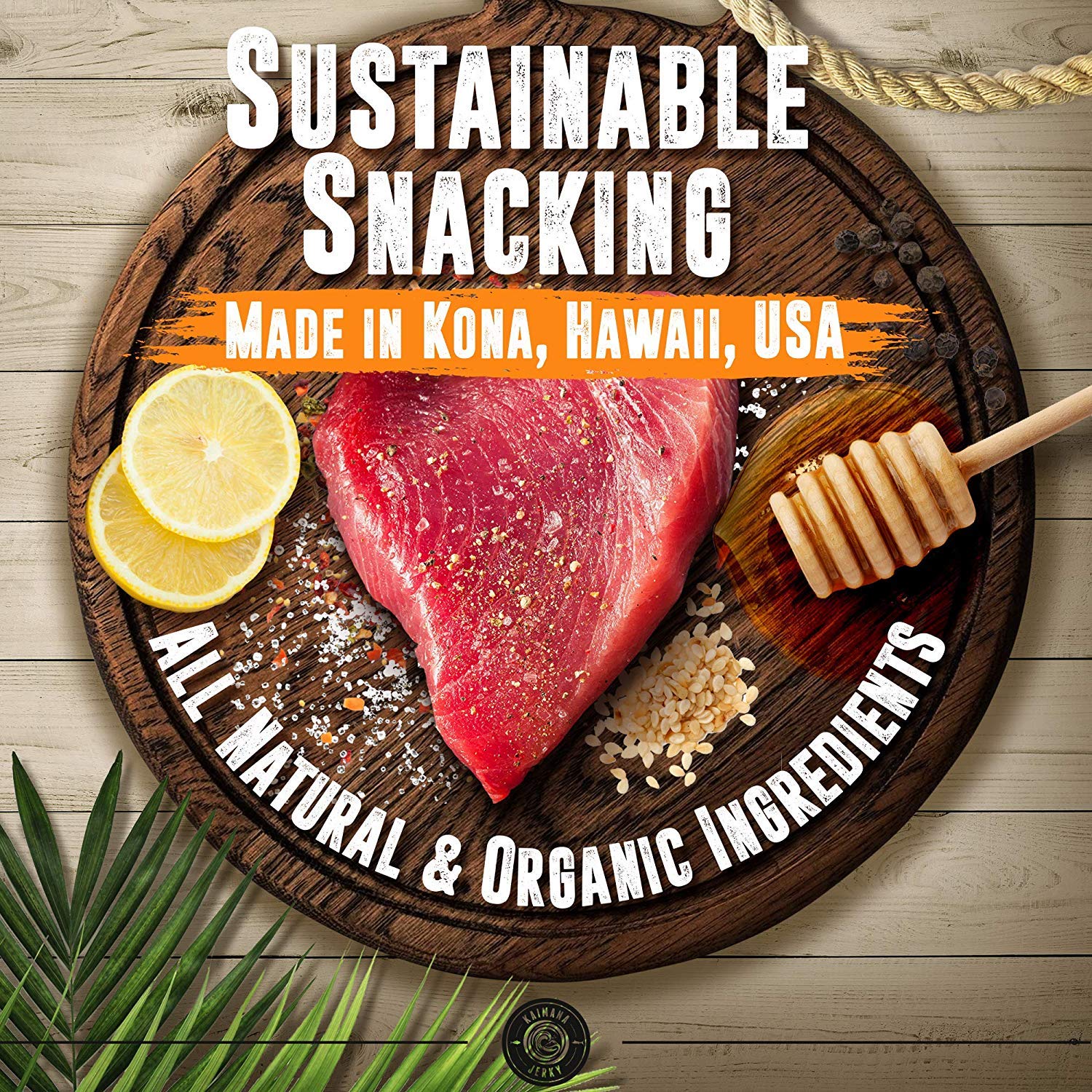 Kaimana Jerky bolsa en mano para ver tamaño y portabilidad