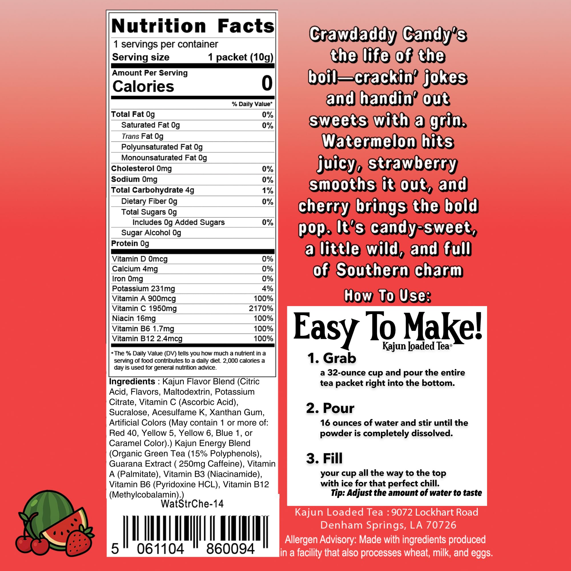 KaJun LOADED TEA etiqueta nutricional enfocada en vitaminas