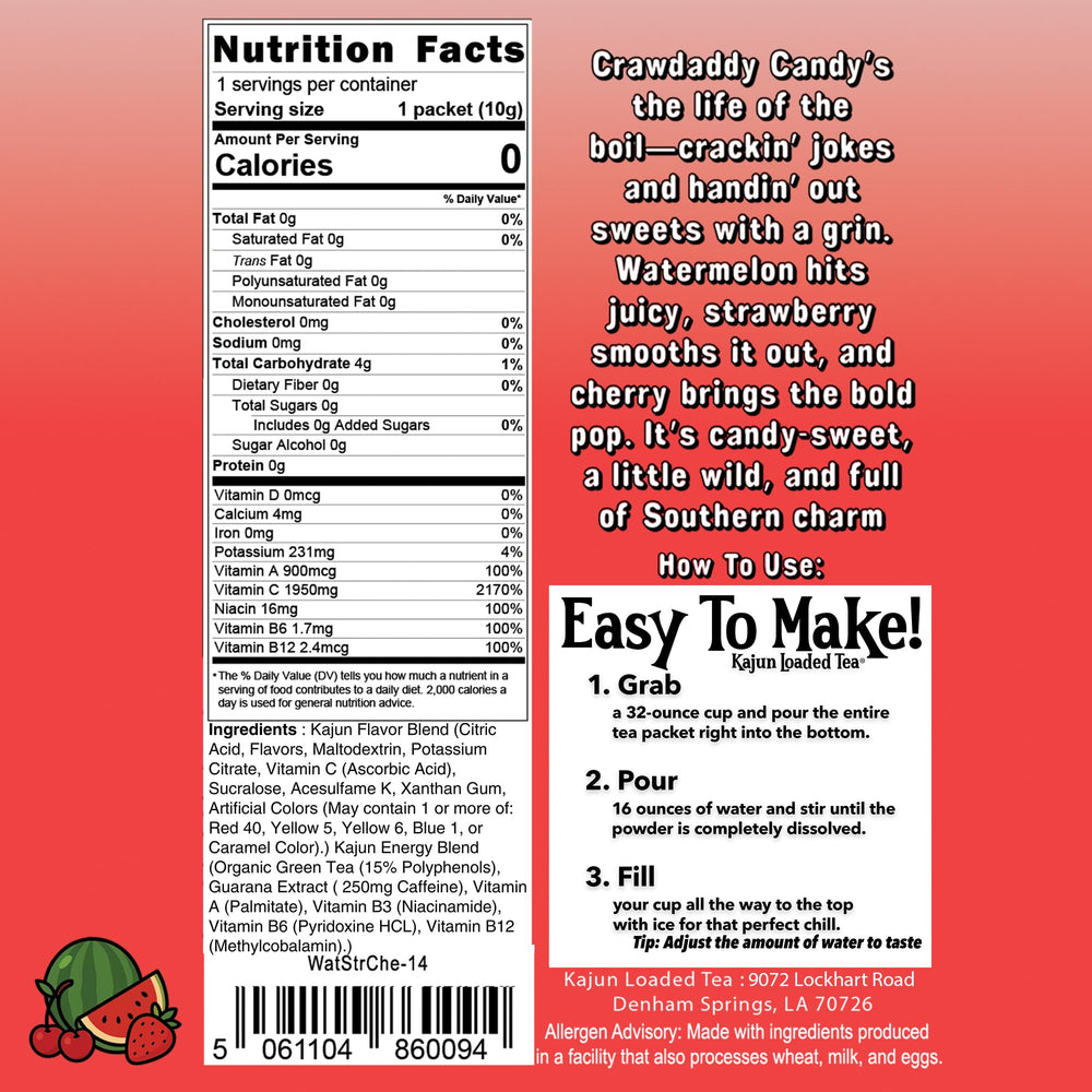 KaJun LOADED TEA etiqueta nutricional enfocada en vitaminas