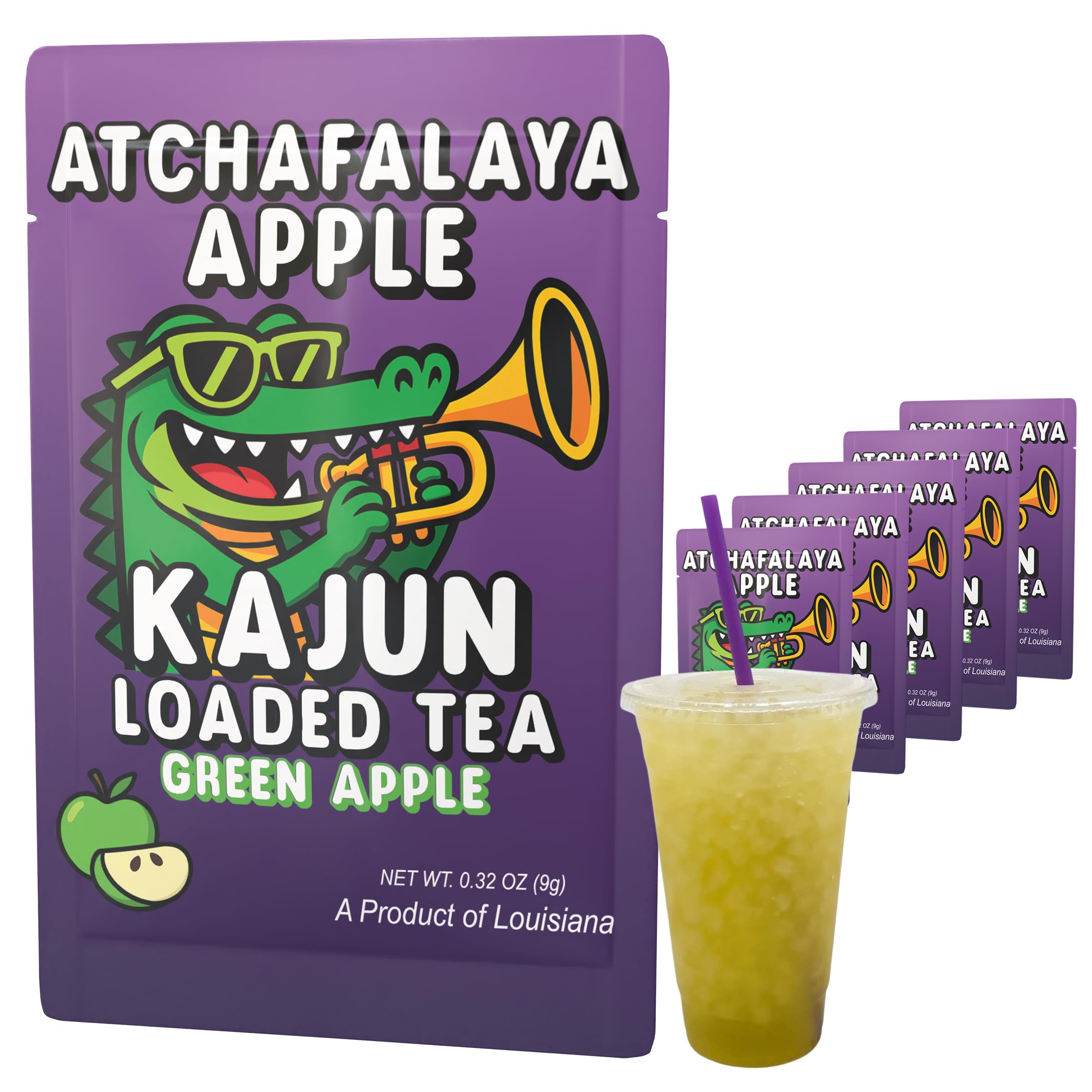 KaJun LOADED TEA frente del sobre mostrando diseño y sabor manzana verde