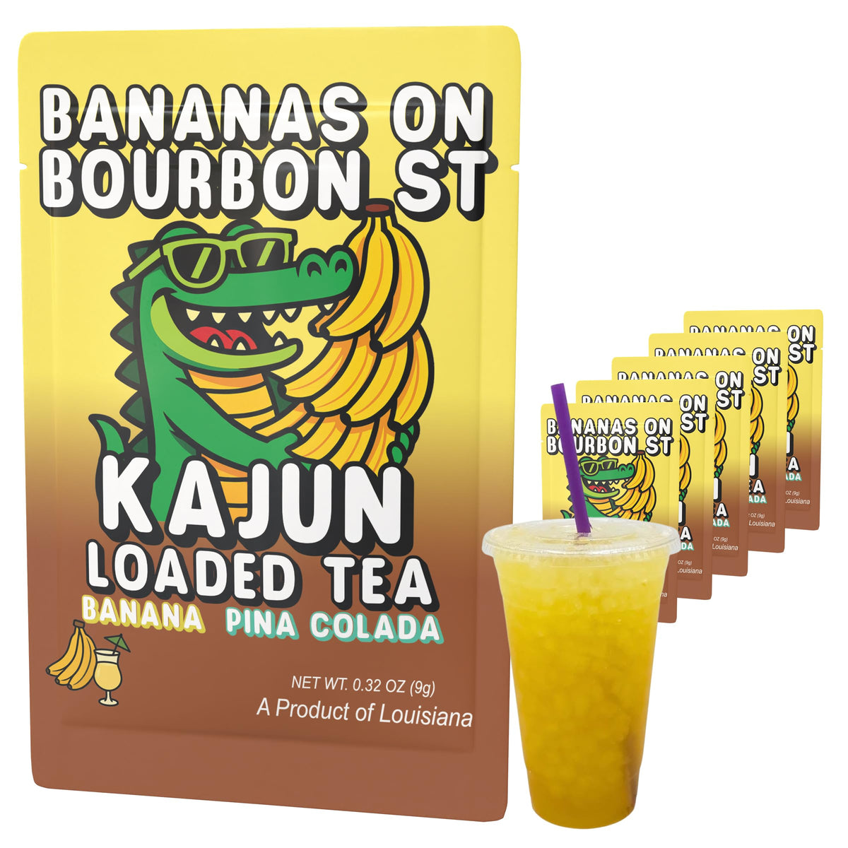 KaJun LOADED TEA paquete frontal mostrando sabor banana piña