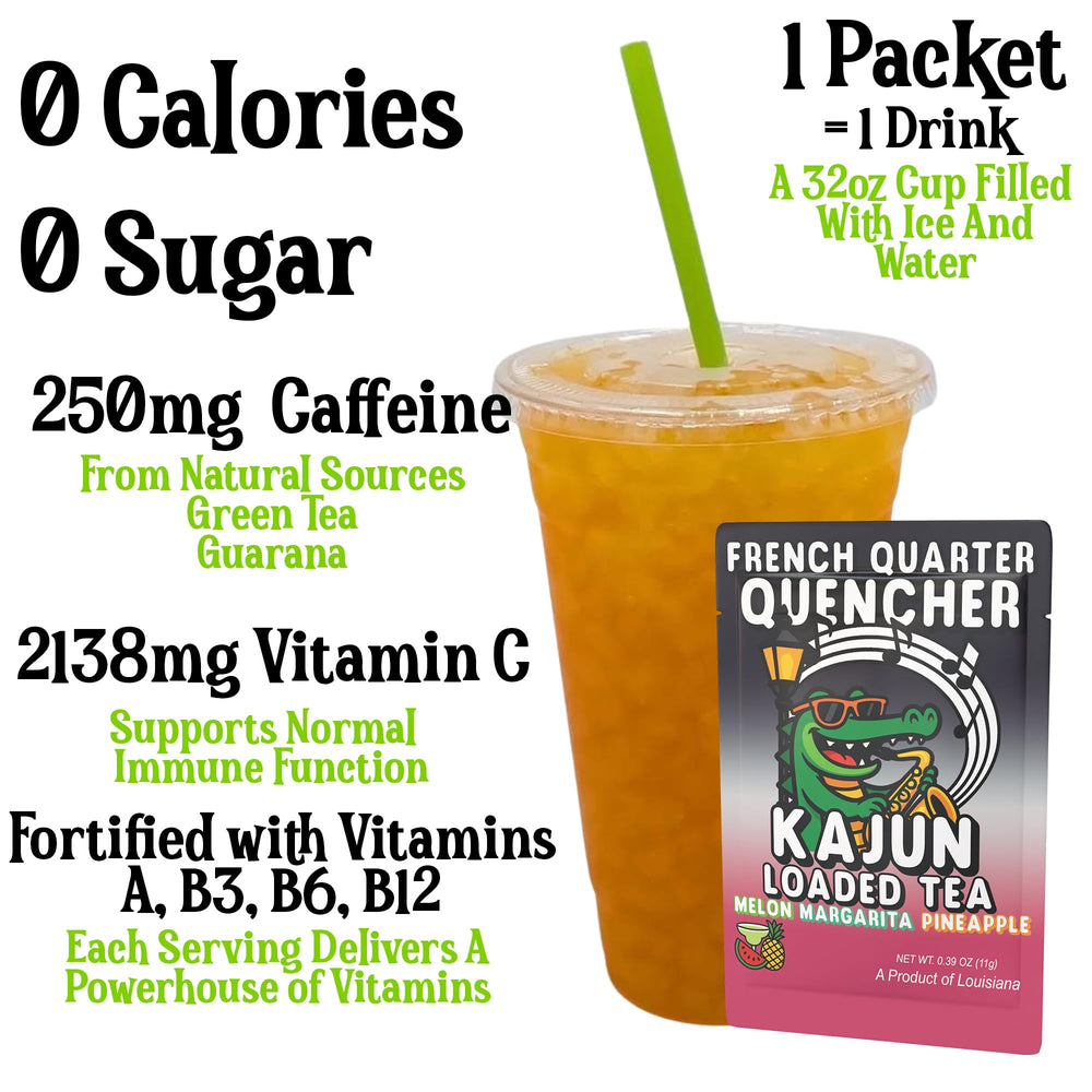 KaJun LOADED TEA sobre abierto con polvo listo para mezclar energizante