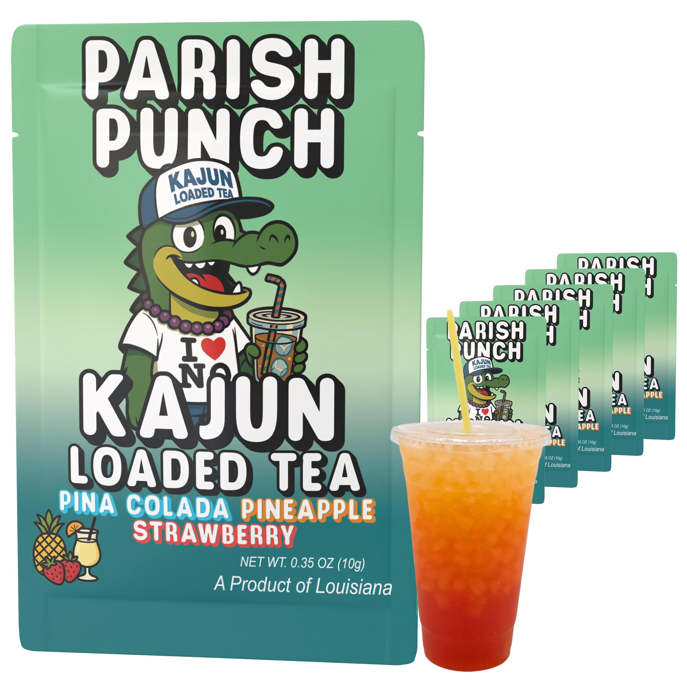 KaJun LOADED TEA sobre Parish Punch al frente muestra diseño y conveniencia