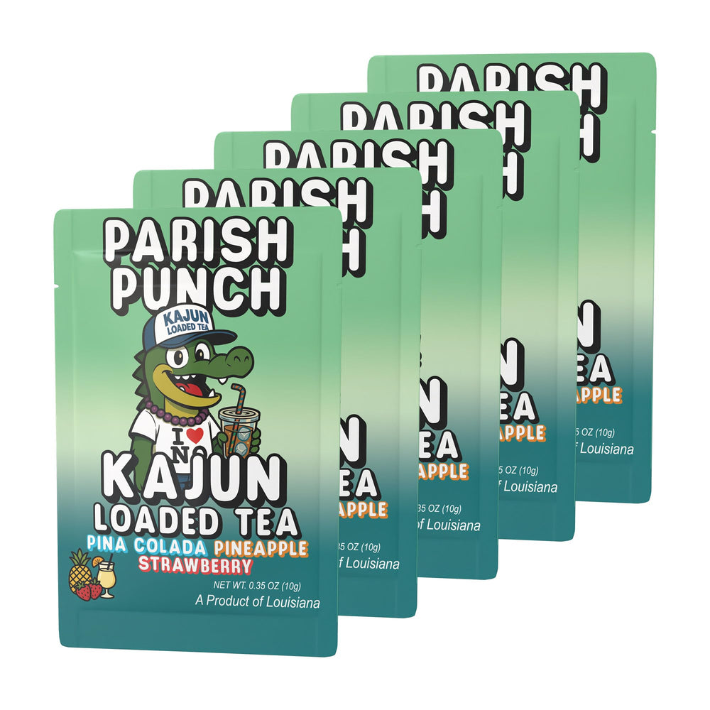 KaJun LOADED TEA sobre Parish Punch en mano ilustra tamaño portátil y práctico