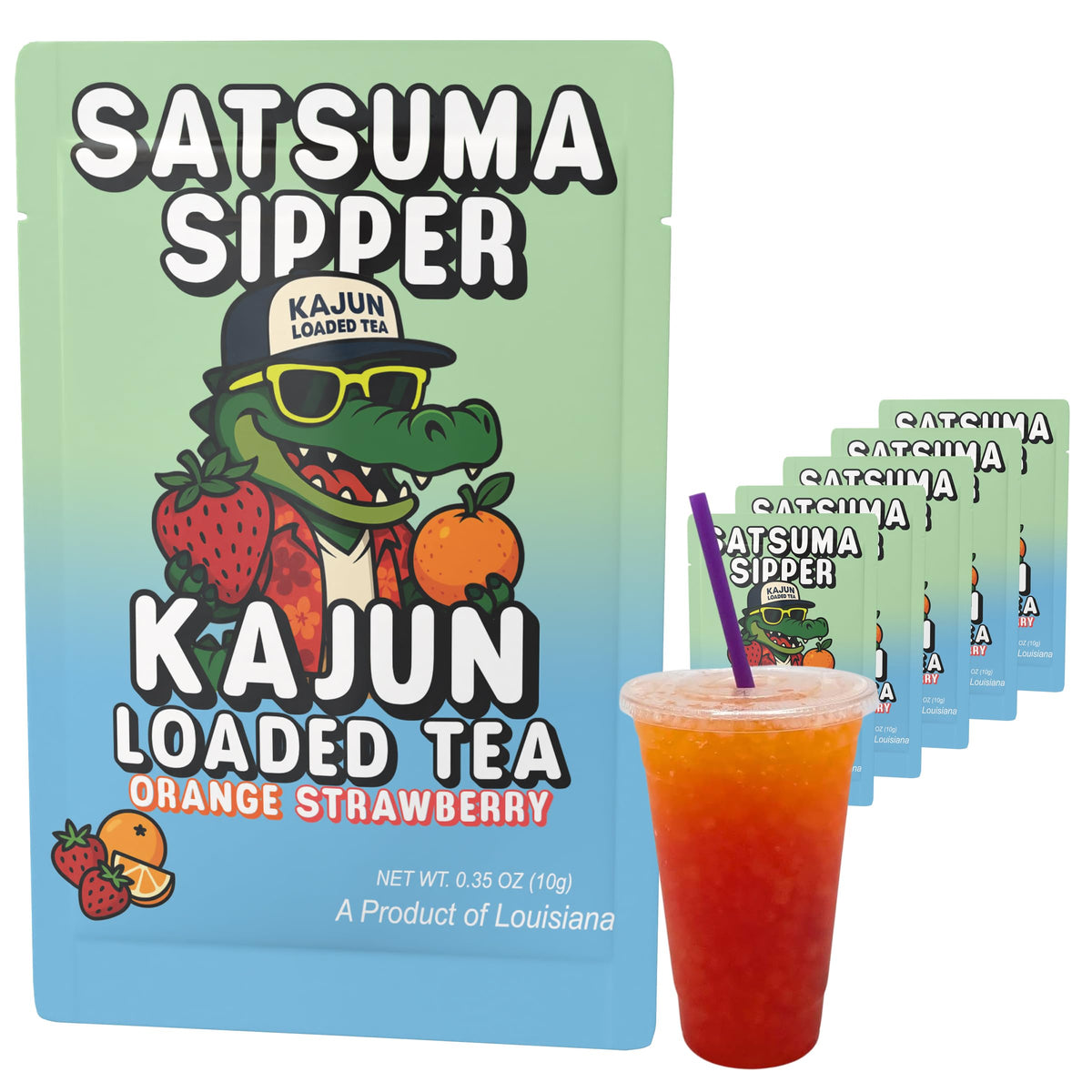 KaJun LOADED TEA frente del empaque mostrando el sabor Satsuma Sipper y conveniencia