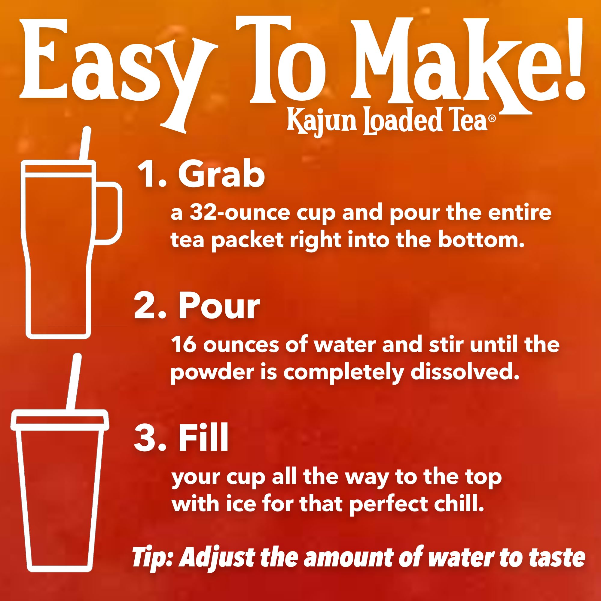 KaJun LOADED TEA vaso frío con hielo y bebida preparada mostrando color y frescura