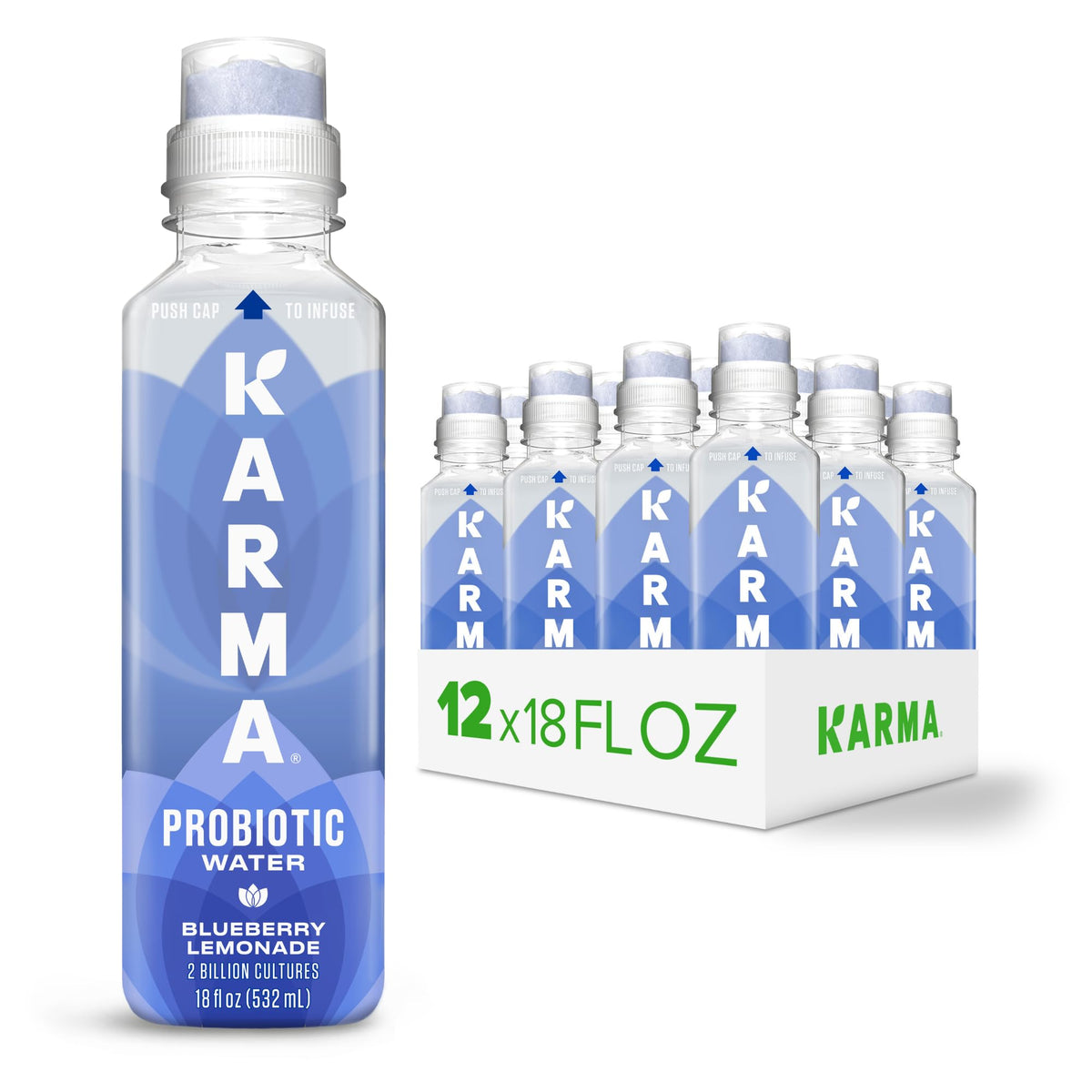 Karma envase frontal Blueberry Lemonade mostrando diseño y beneficios