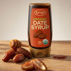 Kartago sirope de dátiles comparación de tamaño de la botella 12.35 oz práctico