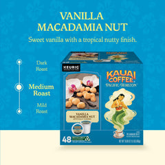 Kauai Coffee cápsula K-Cup en primer plano con etiqueta clara y beneficio facilidad de uso
