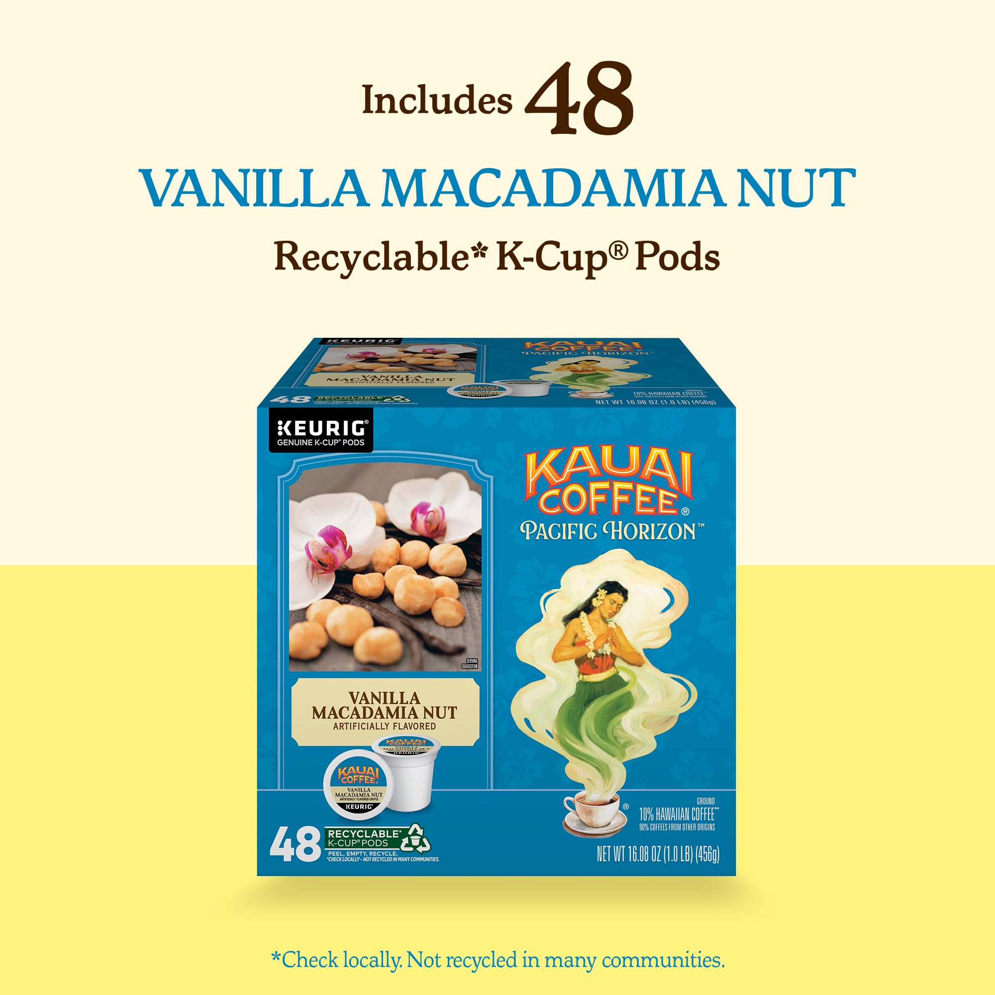 Kauai Coffee cápsula en mano para comparar tamaño y mostrar porciones individuales prácticas