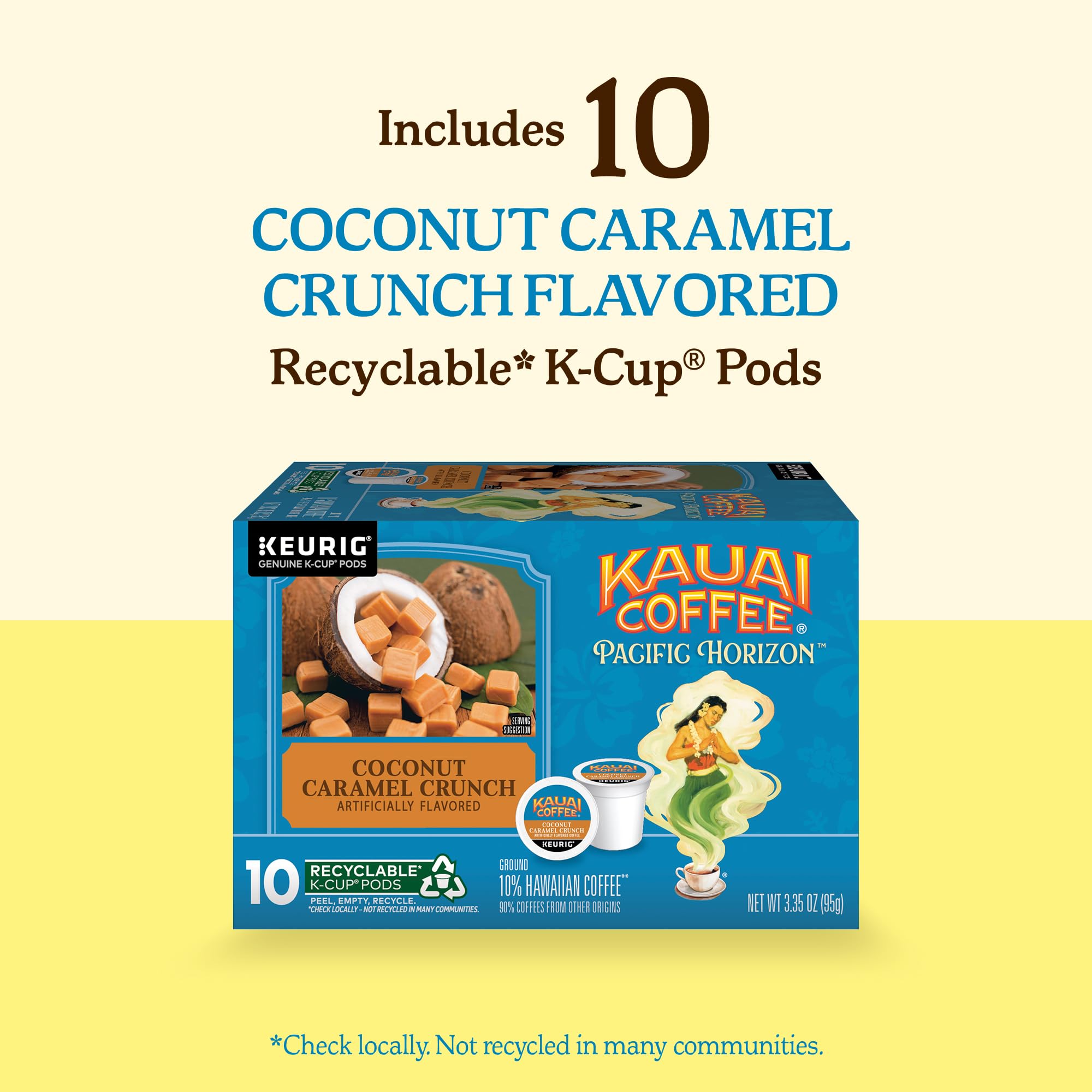 Kauai Coffee cápsula junto a una regla para comparar tamaño práctico