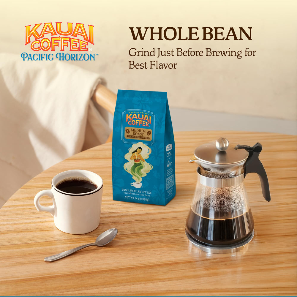 Kauai Coffee etiqueta lateral en bolsa indicando origen y trazabilidad