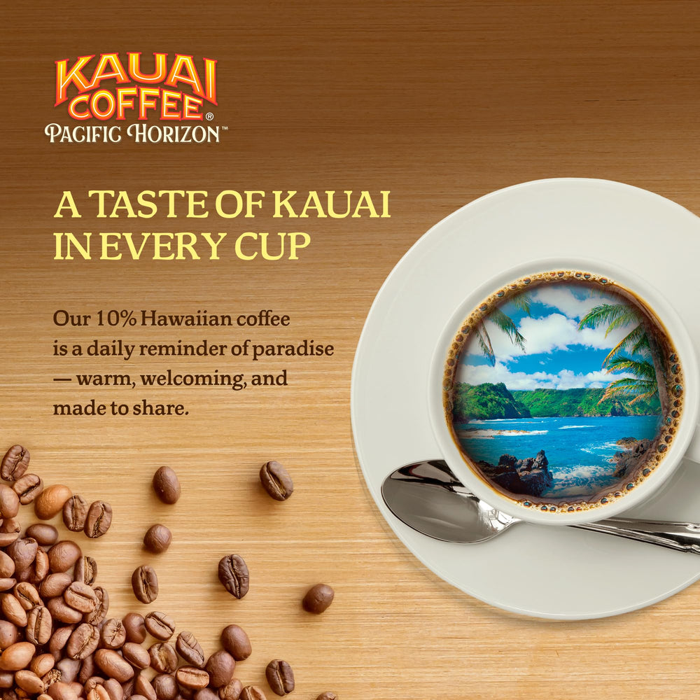 Kauai Coffee empaque frontal con 10 cápsulas resaltando conveniencia