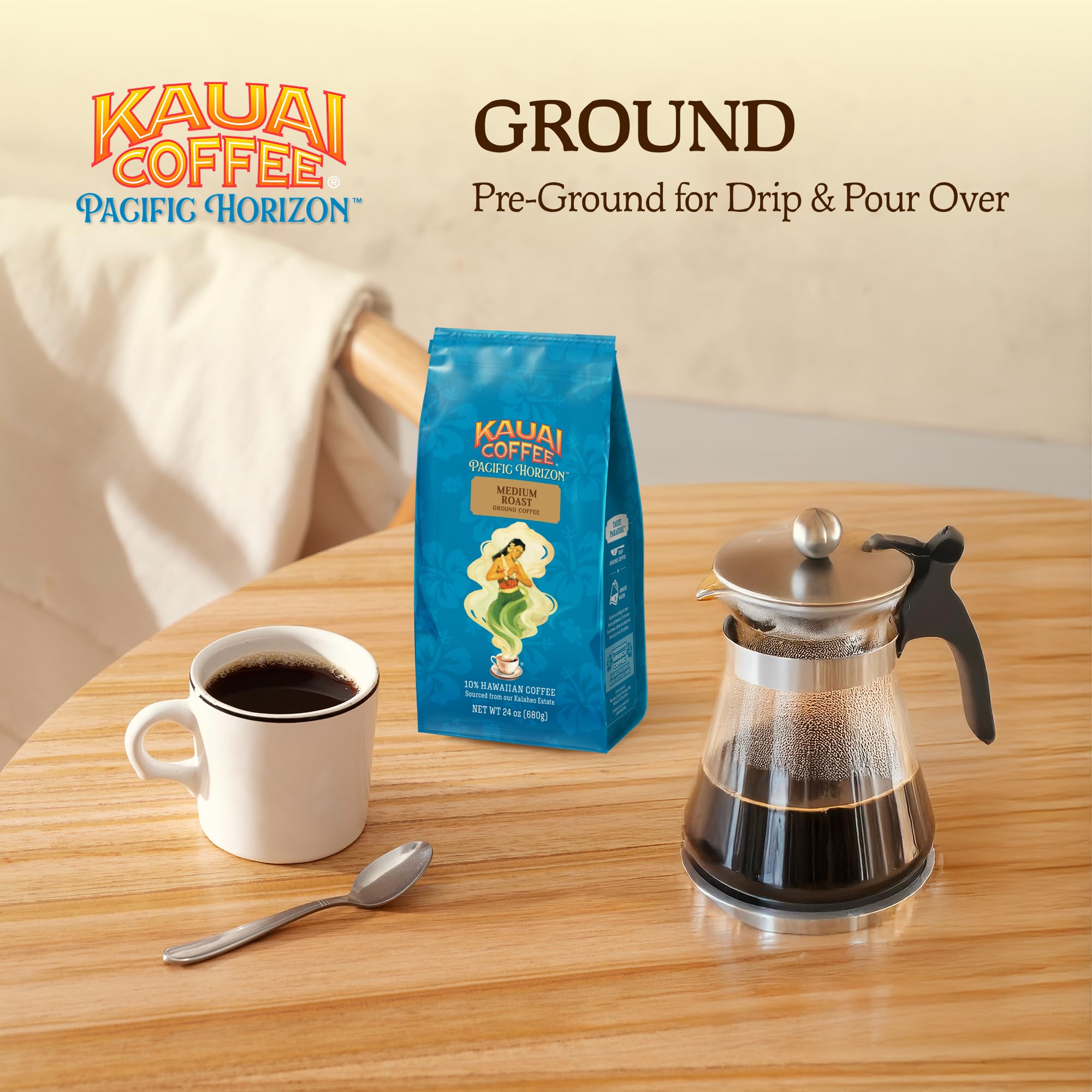 Kauai Coffee etiqueta con información de origen y notas florales