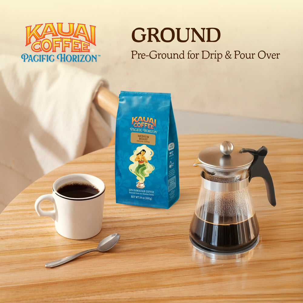 Kauai Coffee etiqueta con información de origen y notas florales