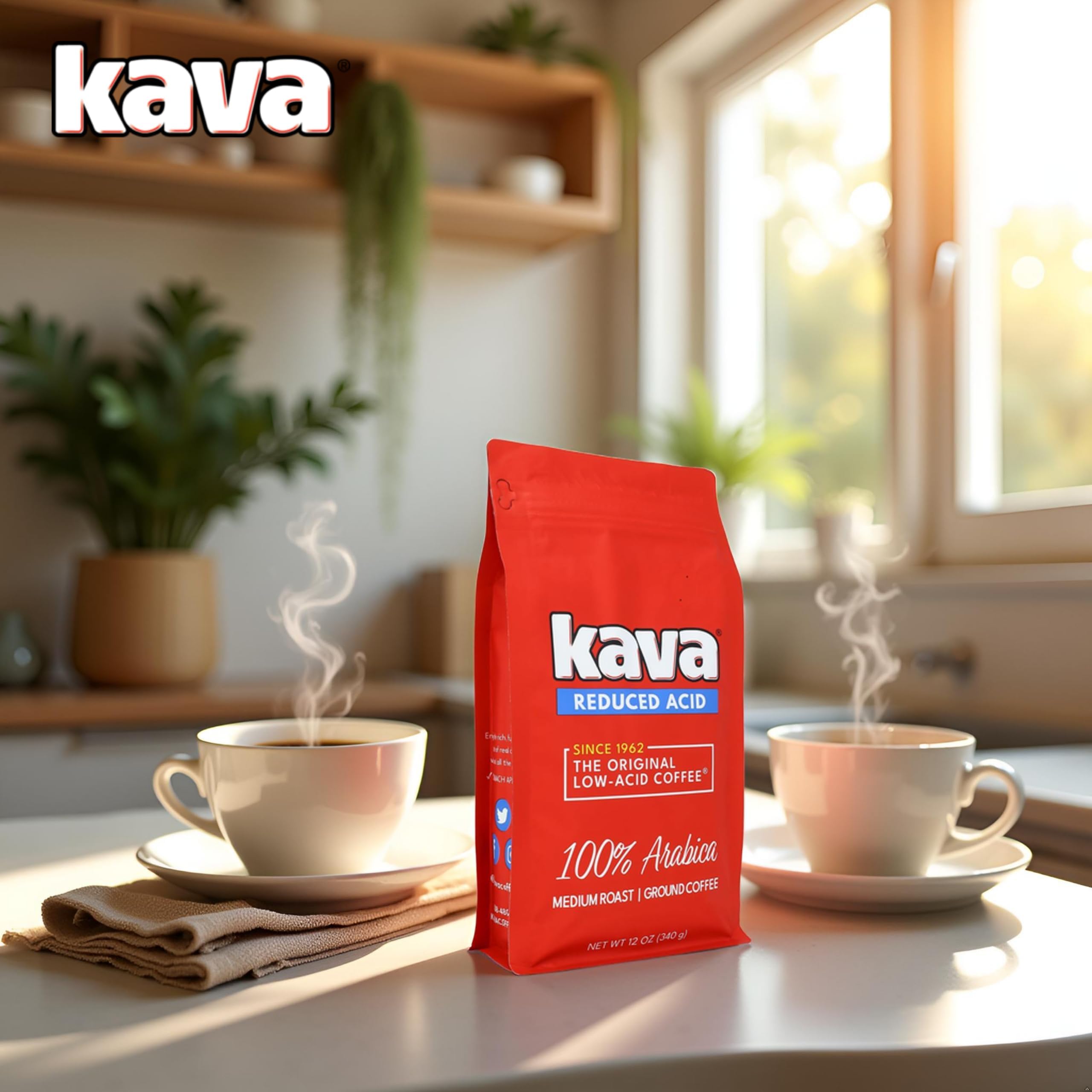 Kava bolsa 12 oz junto a regla para comparar tamaño práctico