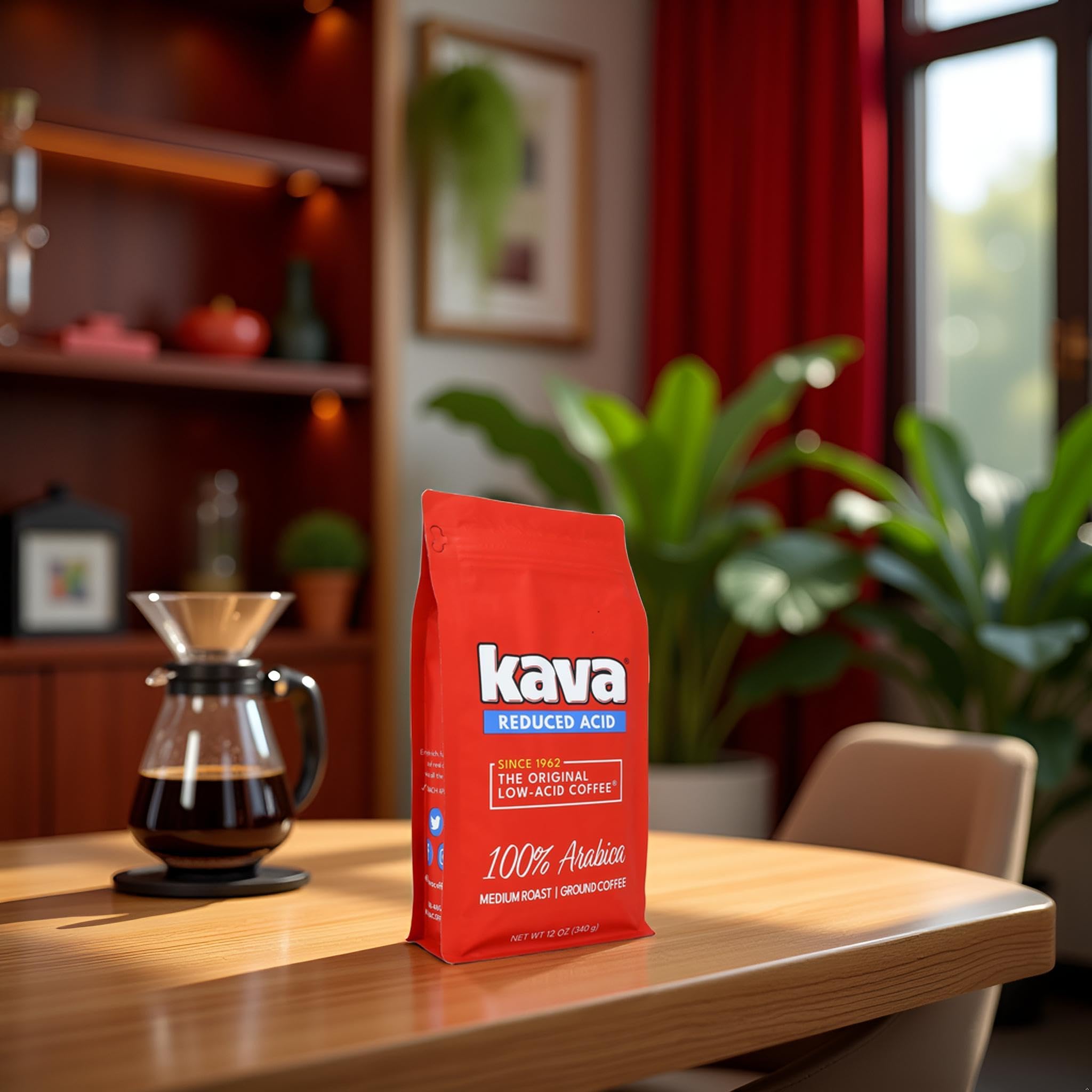 Kava etiqueta con información de granos 100% Arábica y transparencia