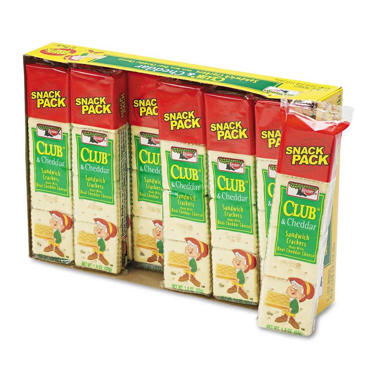 Keebler empaque frontal del pack individual mostrando ocho galletas y facilidad de transporte