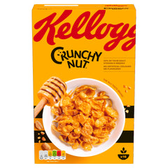 Kellogg's frente del envase mostrando la marca y textura crujiente para desayuno