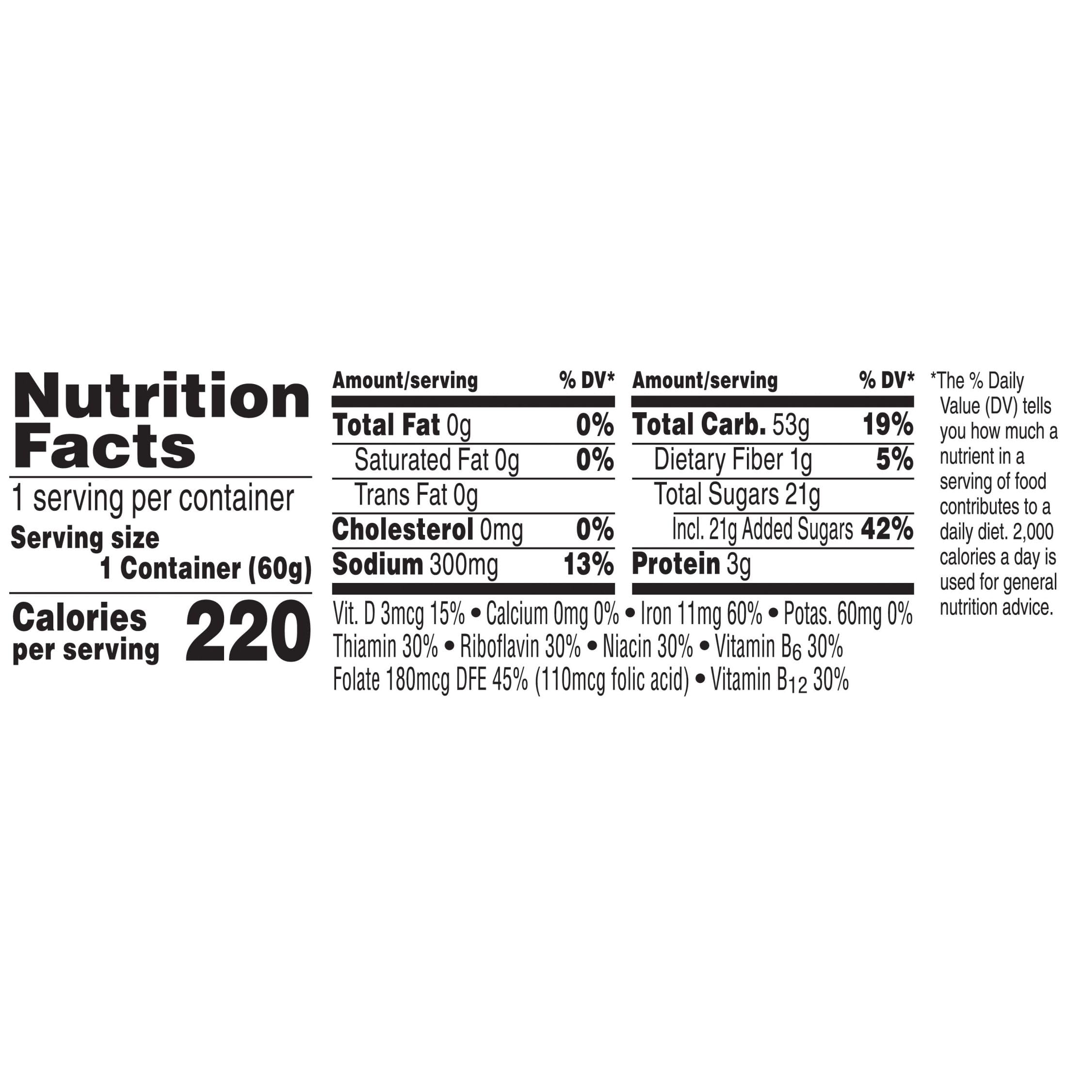 Kellogg's etiqueta nutricional destacando vitaminas y contenido de hierro