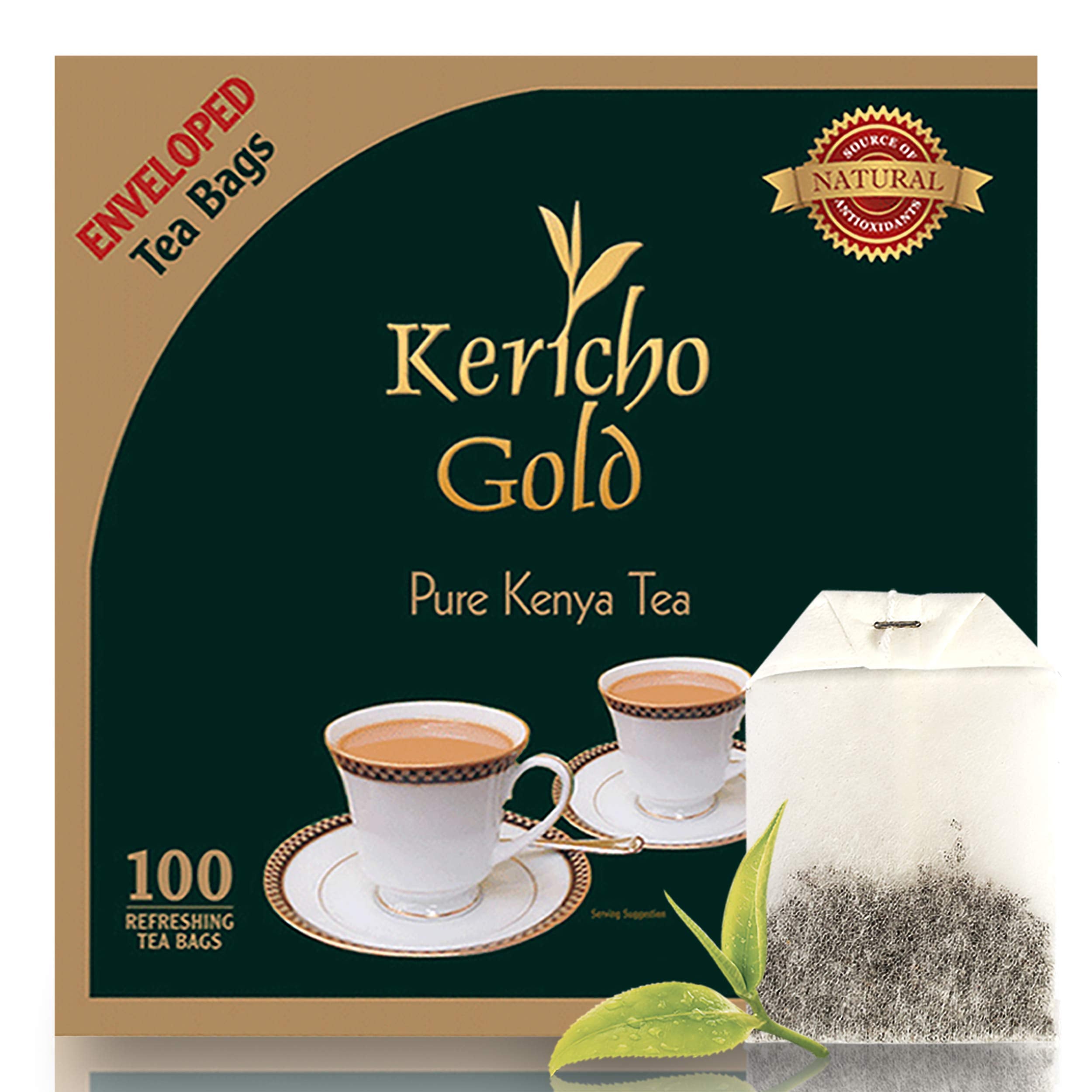 Kericho Gold frente del empaque mostrando 100 bolsitas y claridad del producto