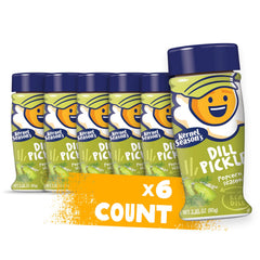 Kernel Season's frasco frontal Dill Pickle mostrando etiqueta y tamaño