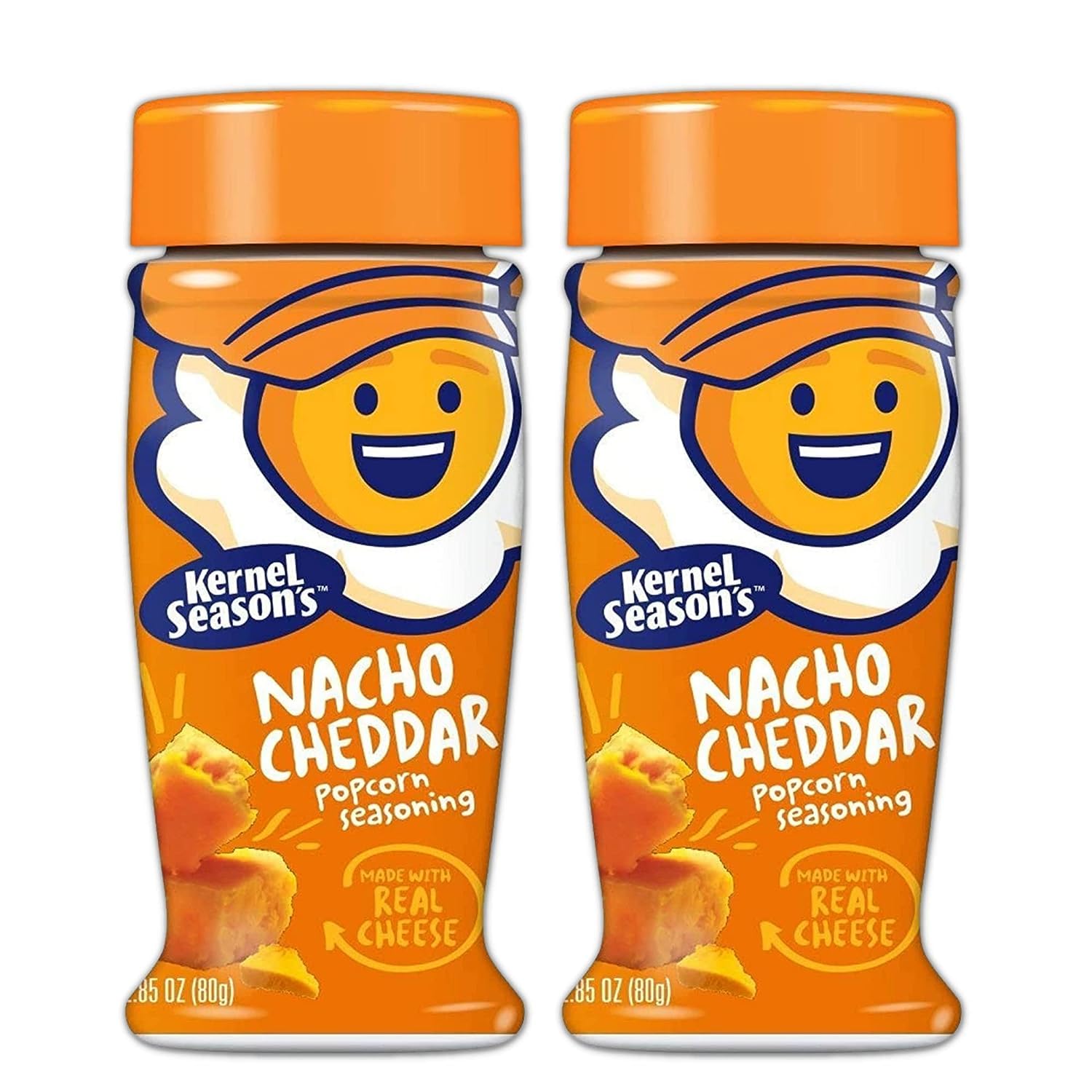Kernel Season's envase frontal mostrando marca y sabor nacho cheddar, atractivo visual