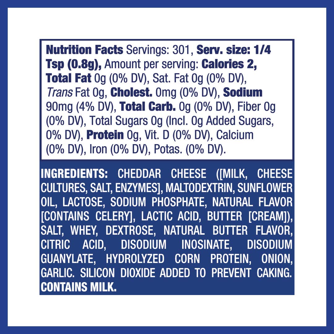Kernel Season's primer plano del polvo de cheddar mostrando textura fina y adherencia