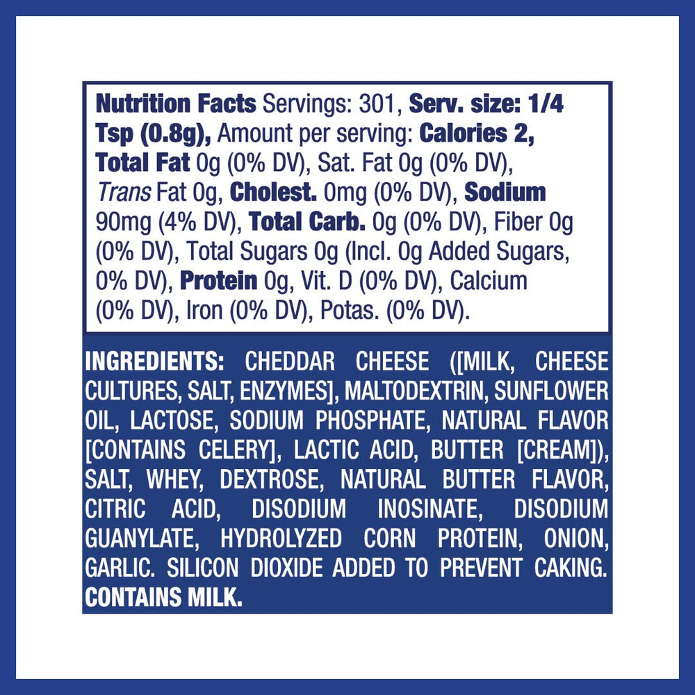 Kernel Season's primer plano del polvo de cheddar mostrando textura fina y adherencia