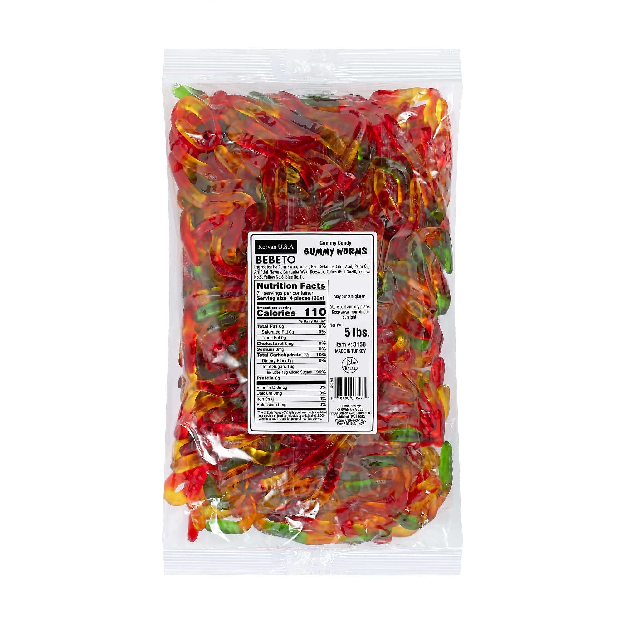Kervan bolsa frontal de 5 lb mostrando colores y cantidad, ideal para fiestas