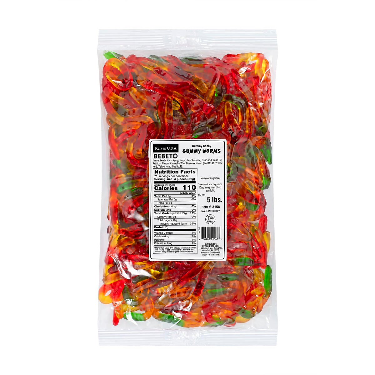 Kervan bolsa frontal de 5 lb mostrando colores y cantidad, ideal para fiestas
