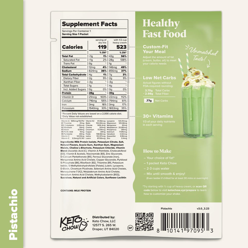 Keto Chow comparación de tamaño junto a botella de agua, idea de escala