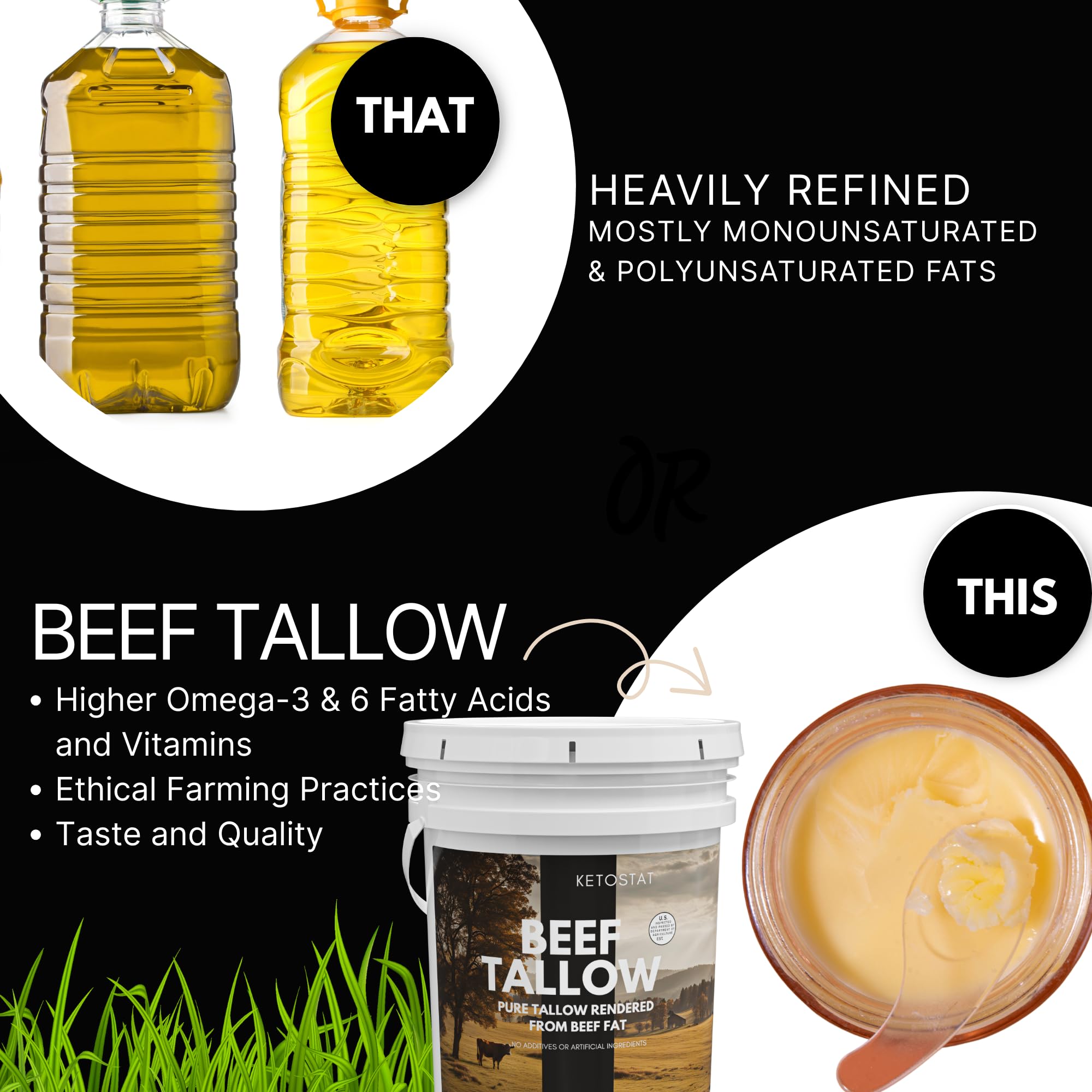 Ketostat comparación tamaño con balde para visualizar volumen y ahorro