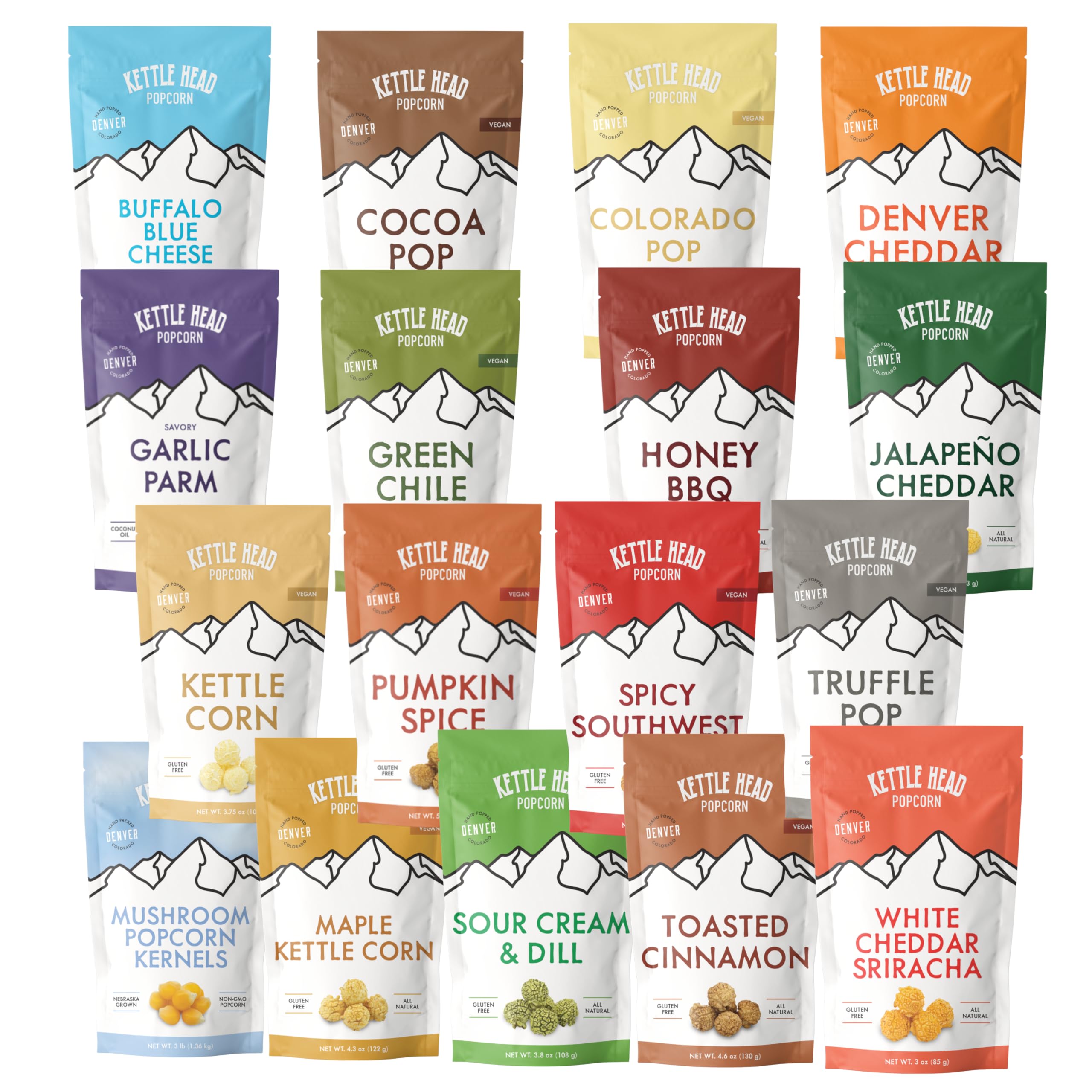 Kettle Head Popcorn bolsa 4 oz junto a objeto para comparar tamaño, porción ideal