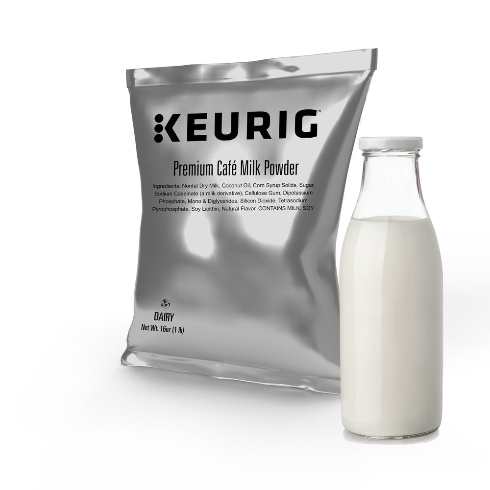 Keurig polvo siendo dosificado en cafetera comercial, acelera servicio