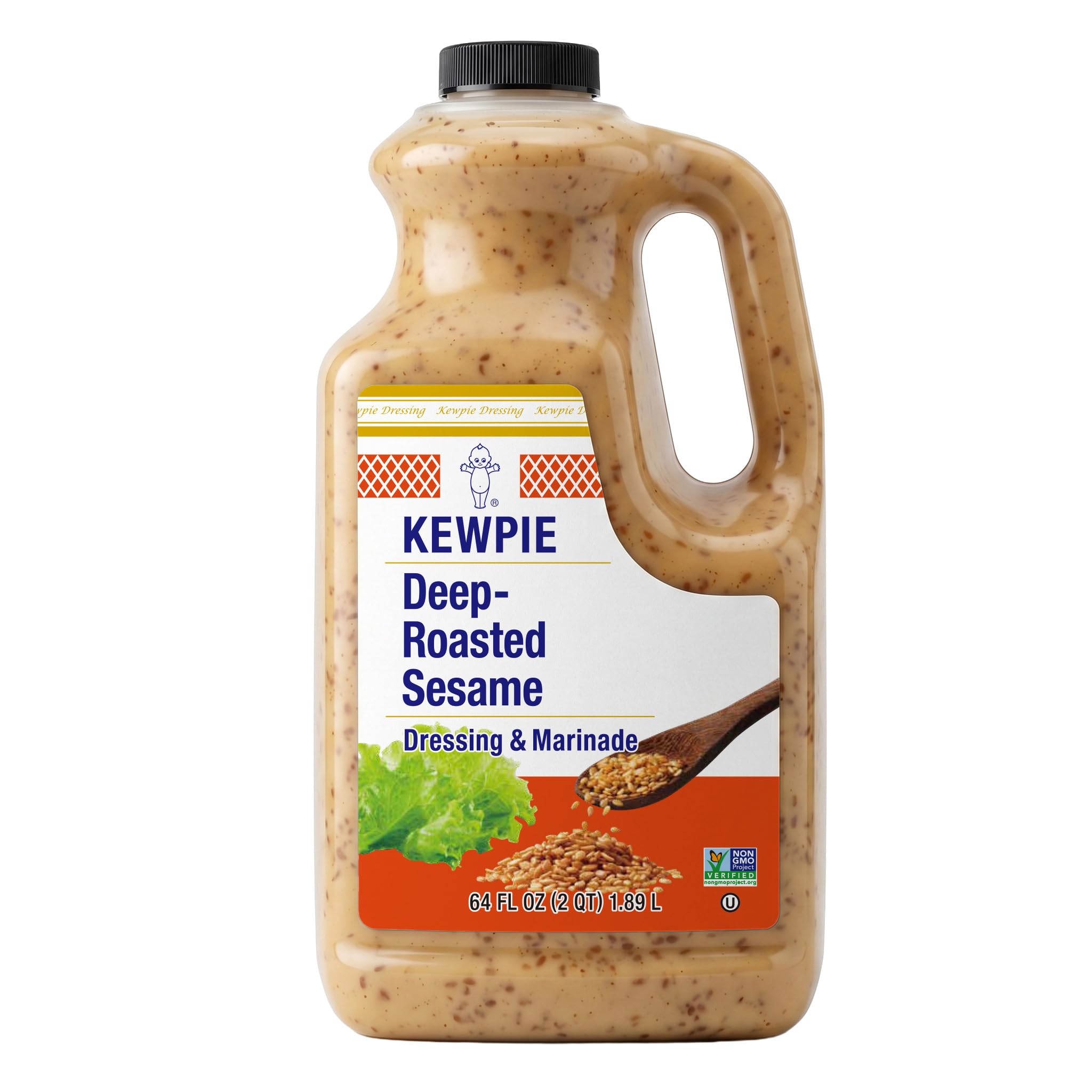 Kewpie botella frontal 64 oz mostrando tamaño y diseño práctico