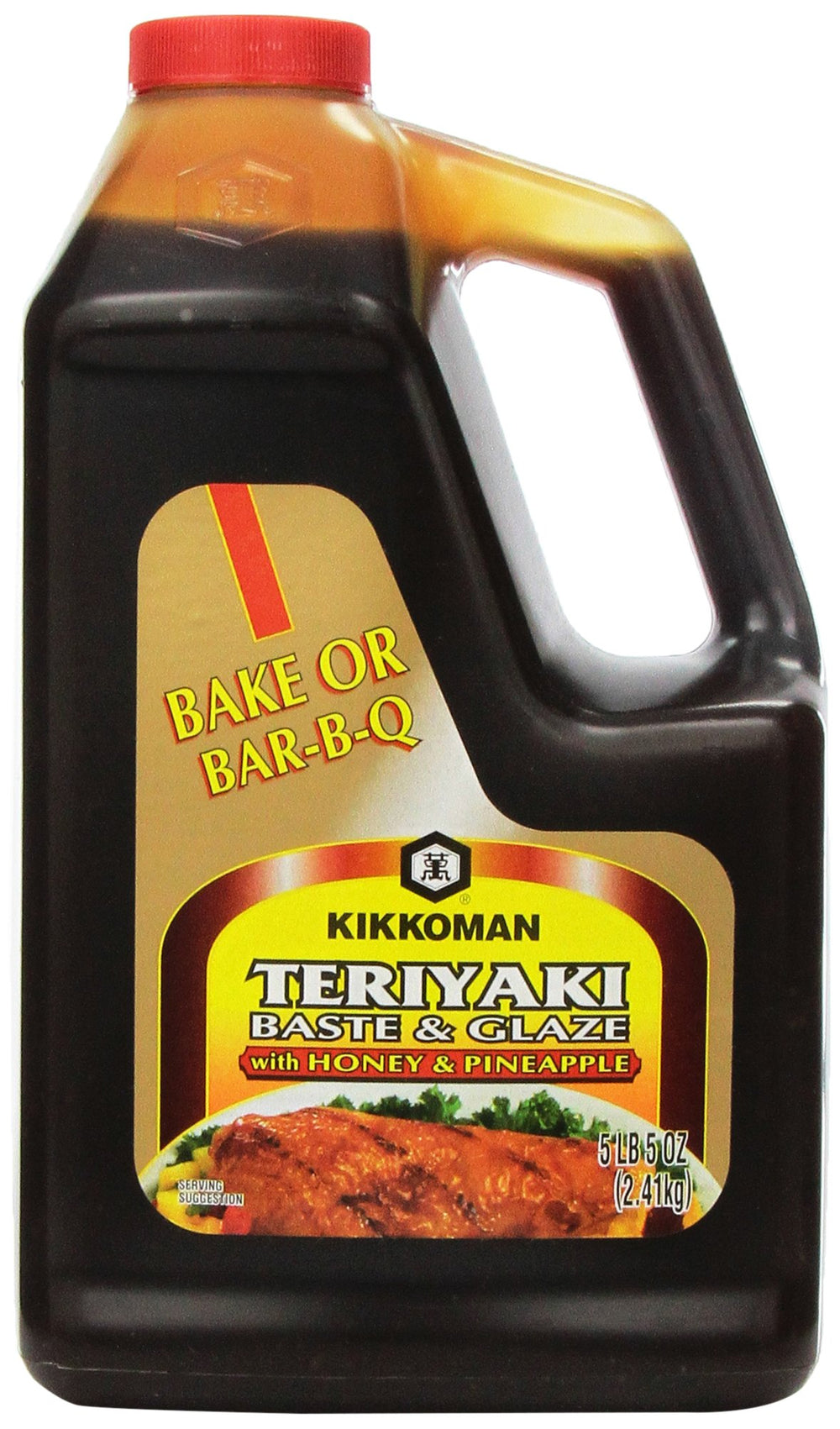 Kikkoman glaseado frontal en botella 85 oz mostrando etiquetado claro y uso inmediato