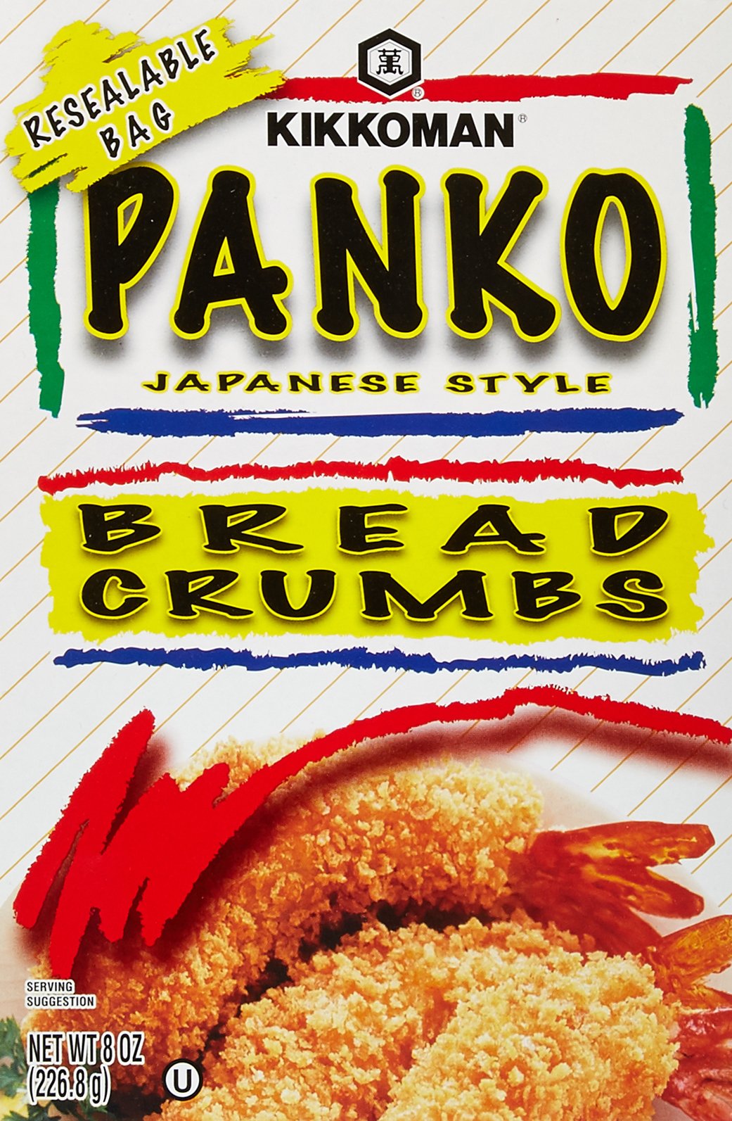 Kikkoman panko frente del empaque mostrando bolsa resellable y formato