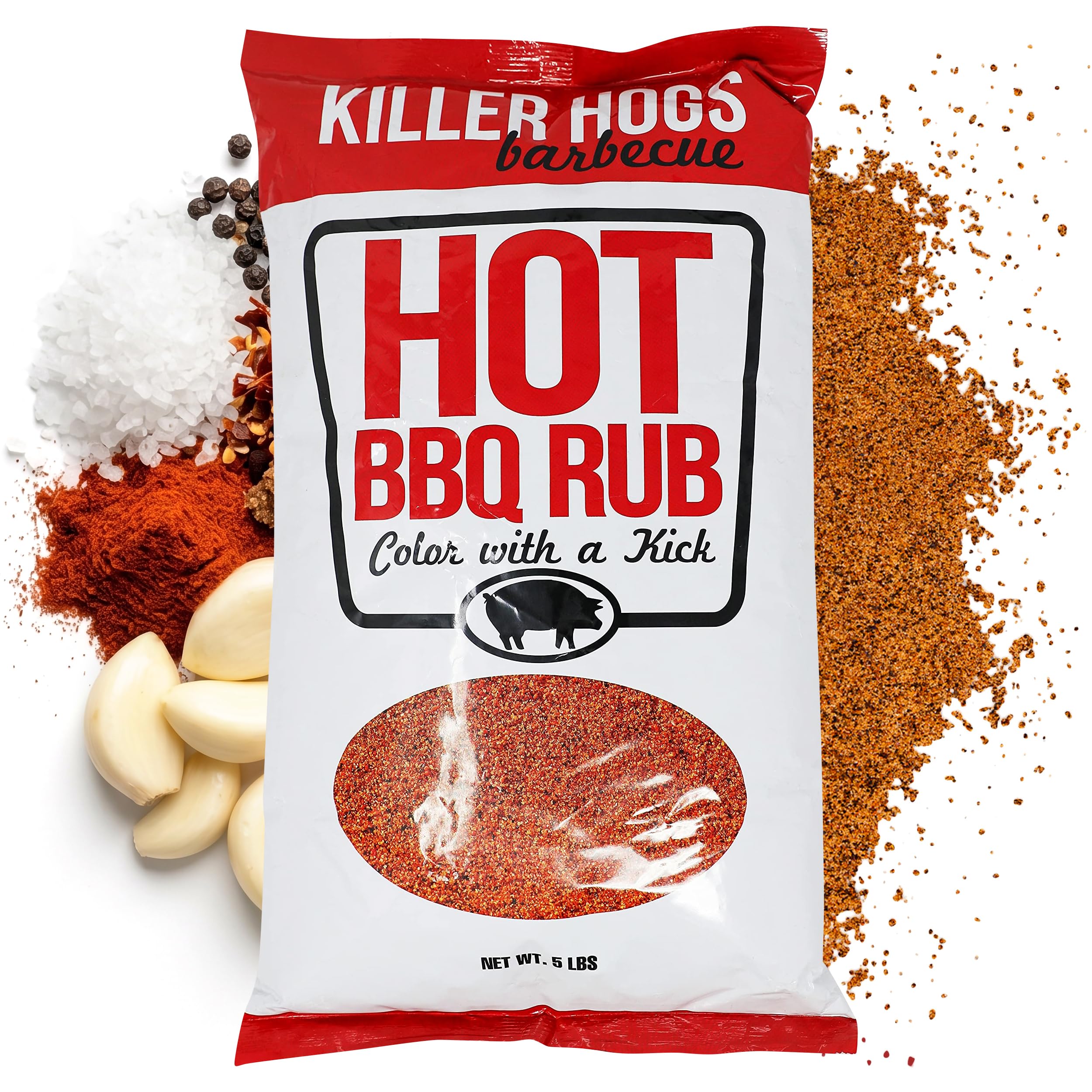Killer Hogs frente del paquete 5 lb muestra envase resistente y uso frecuente
