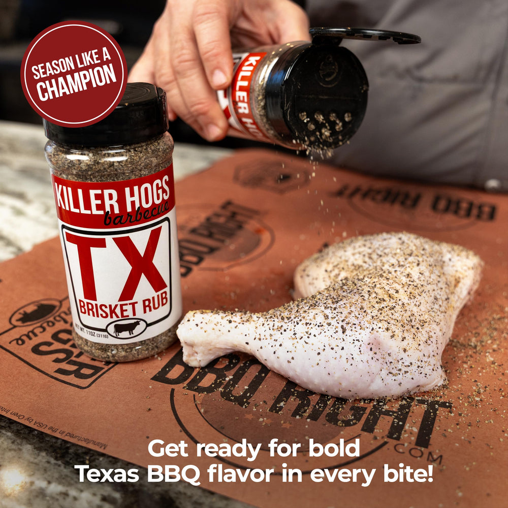 Killer Hogs sazonador aplicado en brisket ahumado, mejora la corteza y sabor
