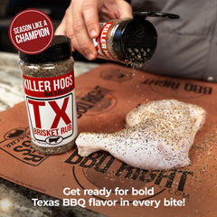 Killer Hogs sazonador aplicado en brisket ahumado, mejora la corteza y sabor