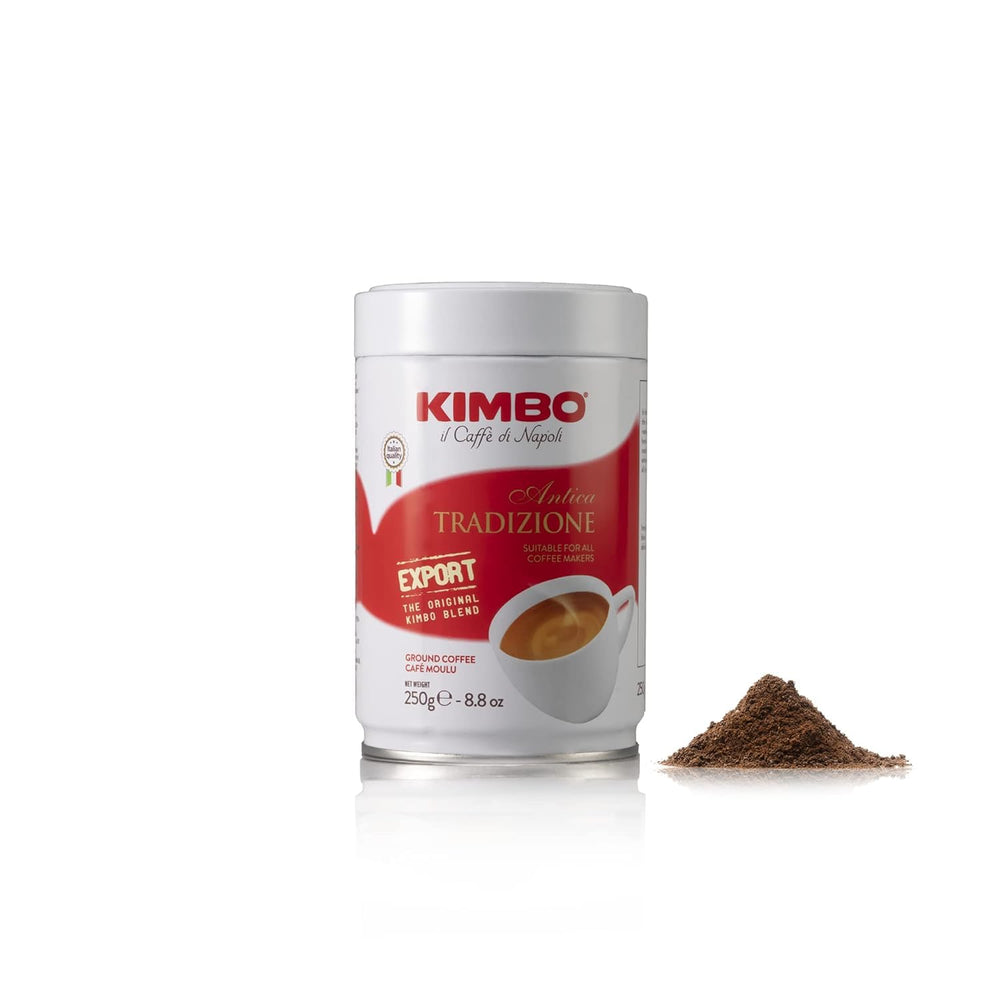 Kimbo lata abierta con café molido, mantiene frescura y fácil acceso