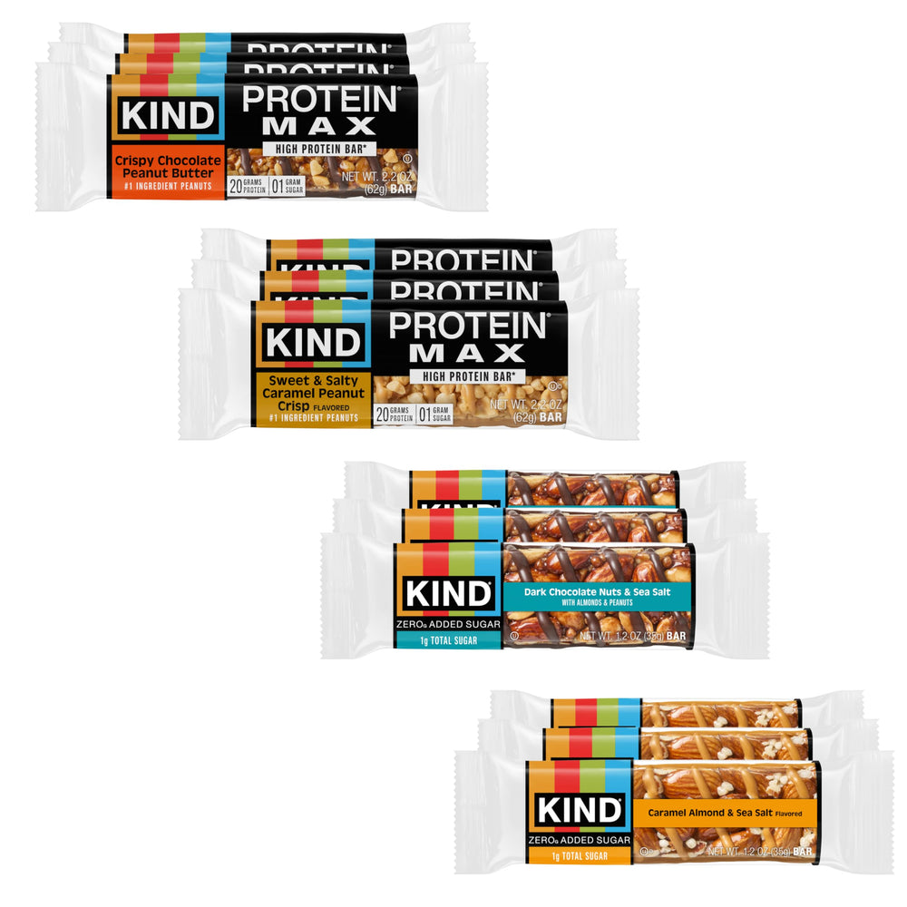 KIND empaque frontal del pack de 12 barras mostrando variedad