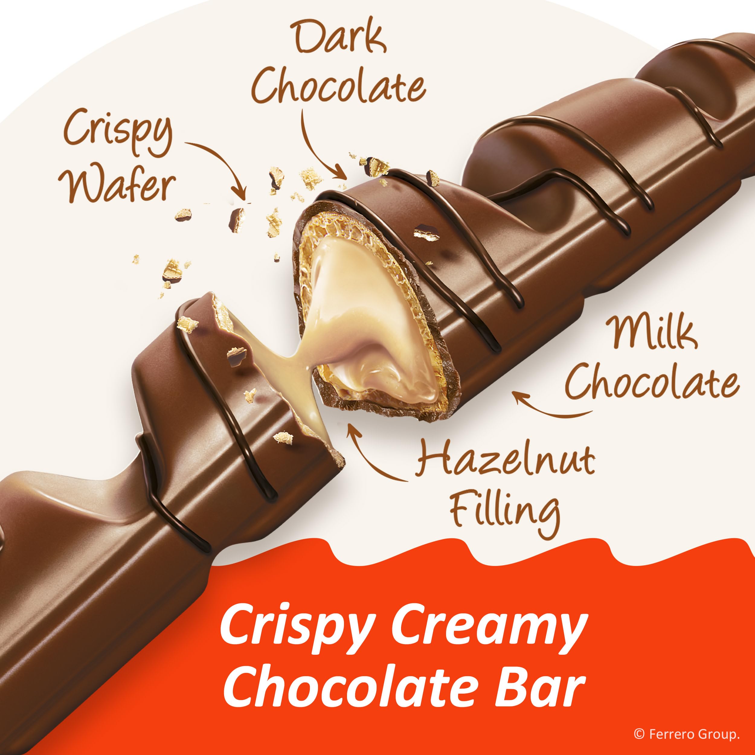 Kinder Bueno primer plano de textura de crema de avellana y cobertura de chocolate