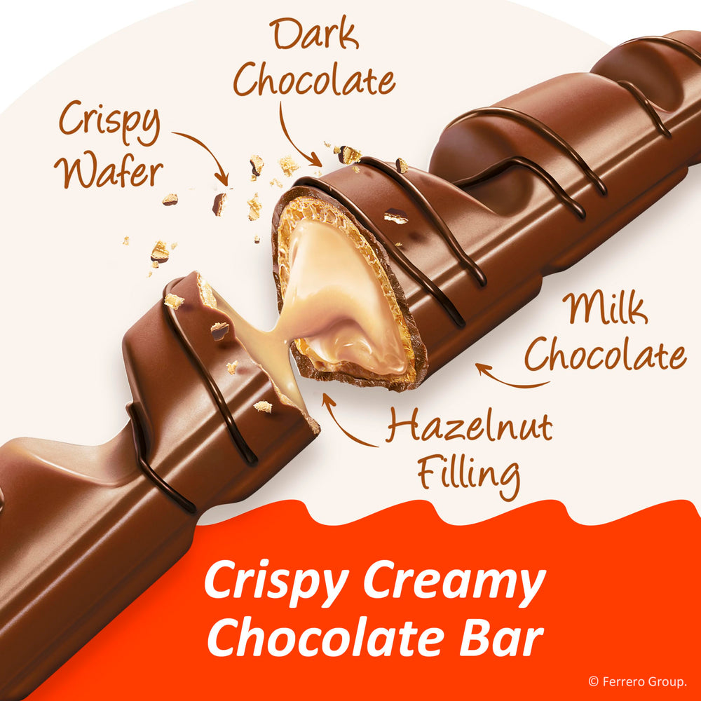 Kinder Bueno primer plano de textura de crema de avellana y cobertura de chocolate