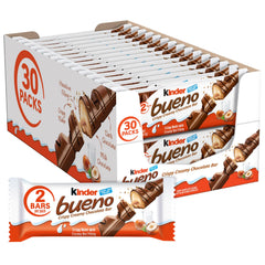 Kinder Bueno frontal del paquete mostrando marca y conveniencia para compartir