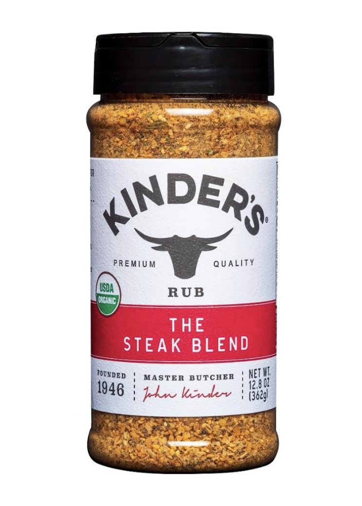 Kinder Steak Blend envase frontal mostrando etiqueta clara y uso práctico